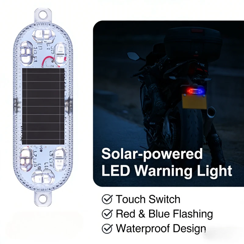 1Pc Touch Control Solar Anti-Tailgating Warning Light, LED Strobe Side Marker Light for Car Truck Motorcycle E-Bike
