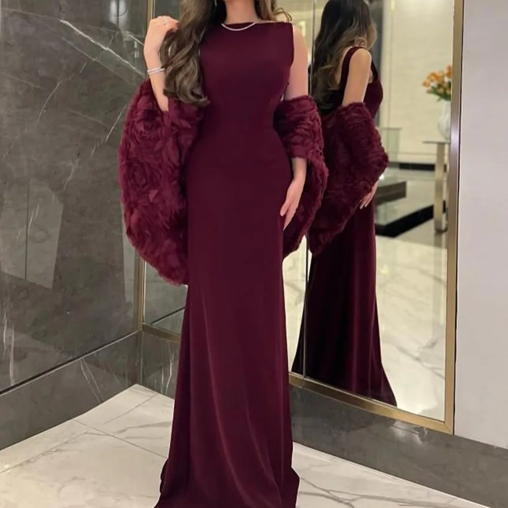 

Customized A-line Evening Dresses Floor-length Boat Neck Sleeveless Prom Gown Fashion Flowers Simple Draped Backless Party Gown