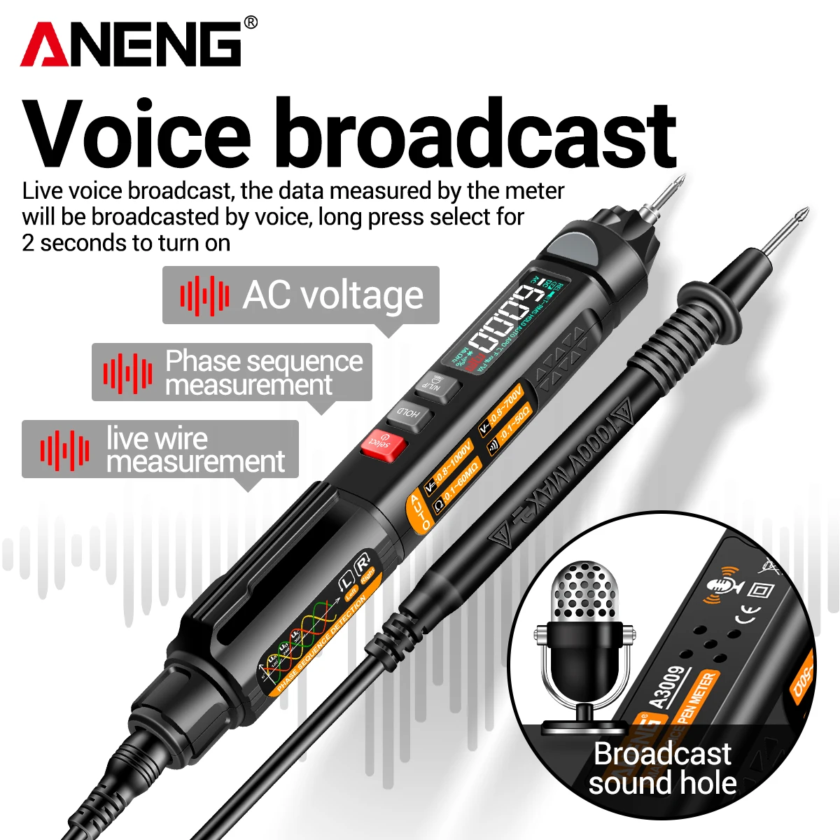 

Интеллектуальный тестер ANENG A3009 с 6000 показаниями, NCV, измерением напряжения AC/DC, сопротивления, диодов, автоматическим выбором диапазона, инструмент для электрика