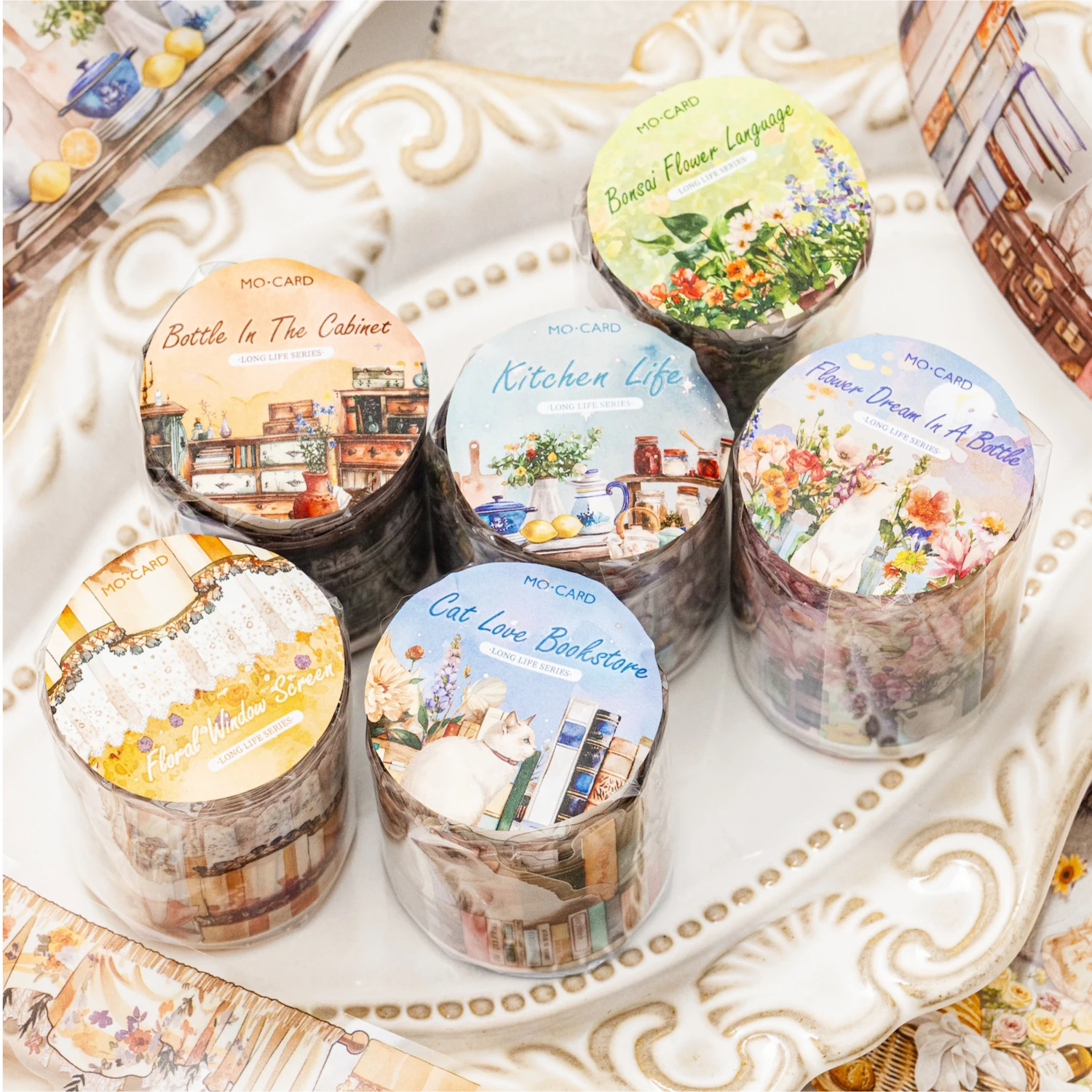 PET Tape Potted Bookshelf Warm Home Scene Tape Creative Hand Account Landscape Collage Material DIY Greeting Card Cup Decoration