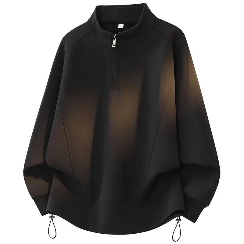 Autumn and Winter Flocked Men's Solid Color Turtleneck Half-zip Casual Sweatshirt Fashion Top