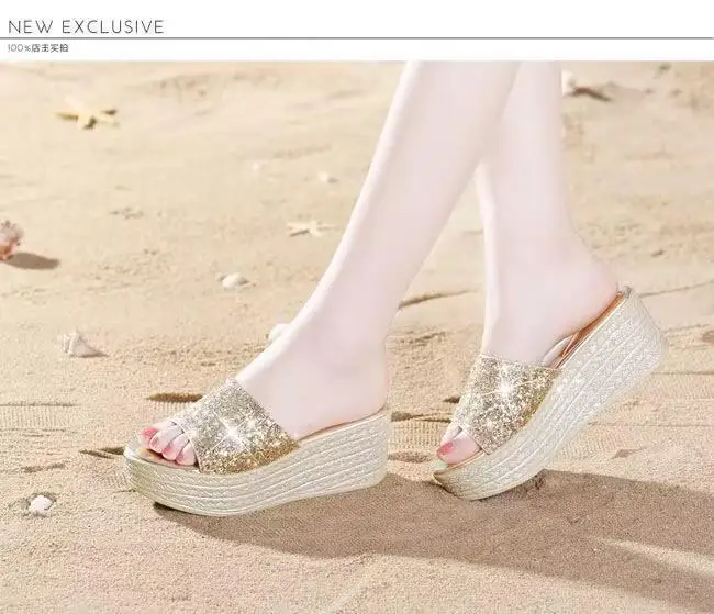 Female Casual Slingbacks Sandals Glitter PU Wedge Platform Comfortable Sandals for Women Summer Sandalias De Mujer 35-40