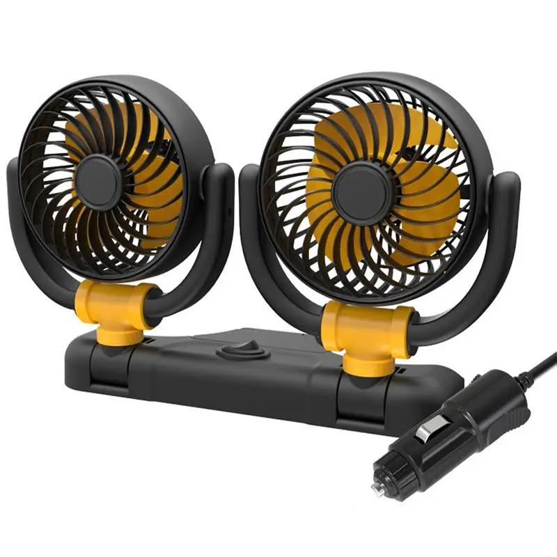 

Electric Car Fans Desk Fan Dual Head Car Cooler Fan 12V/24V Cooling Air Fan Portable 2 Speed For SUV RV Sedan Cars Vehicles