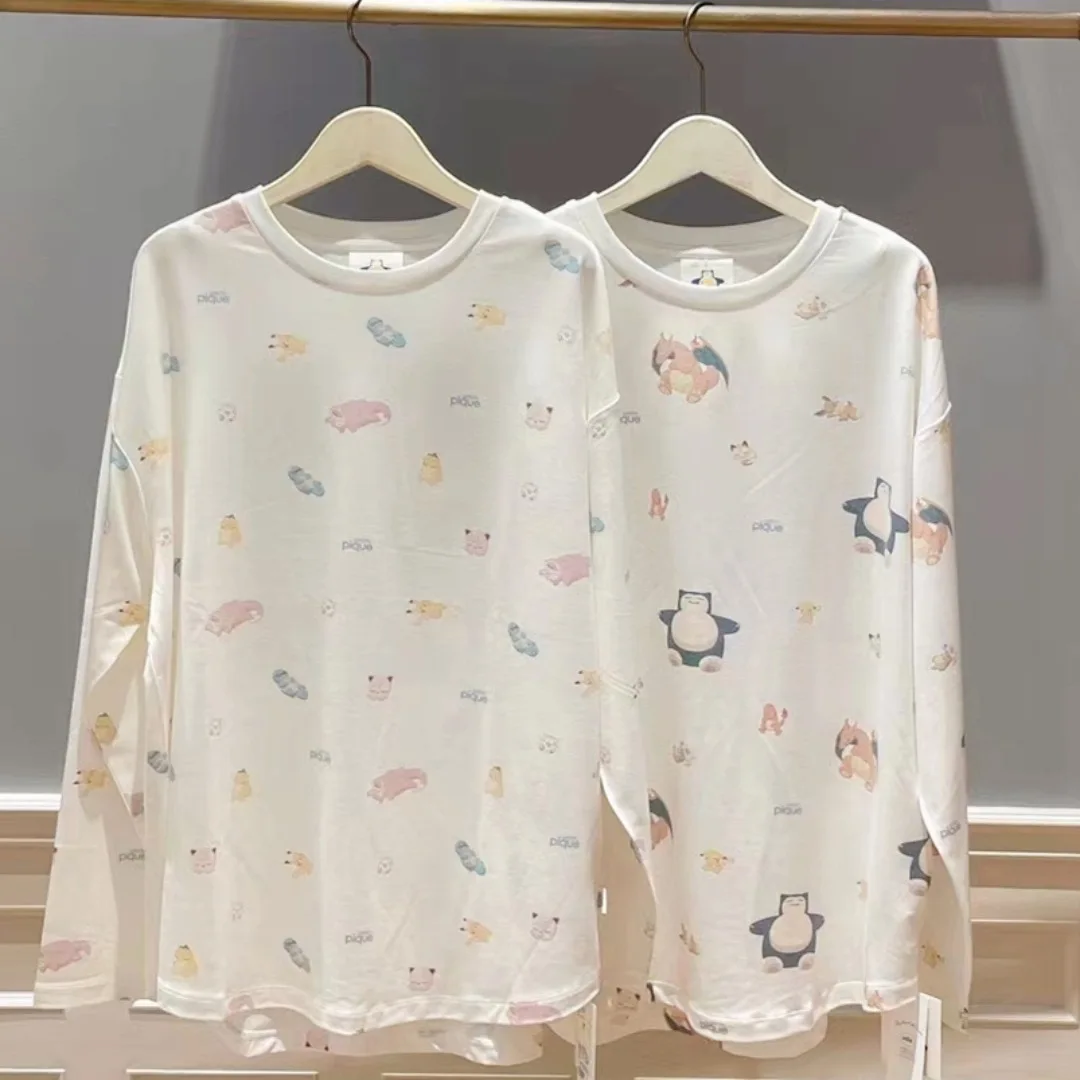 アニメ漫画ポケモンピカチュウカビゴン女性のパジャマ秋冬新プリントラウンドネックカジュアルスーツホーム服パジャマ