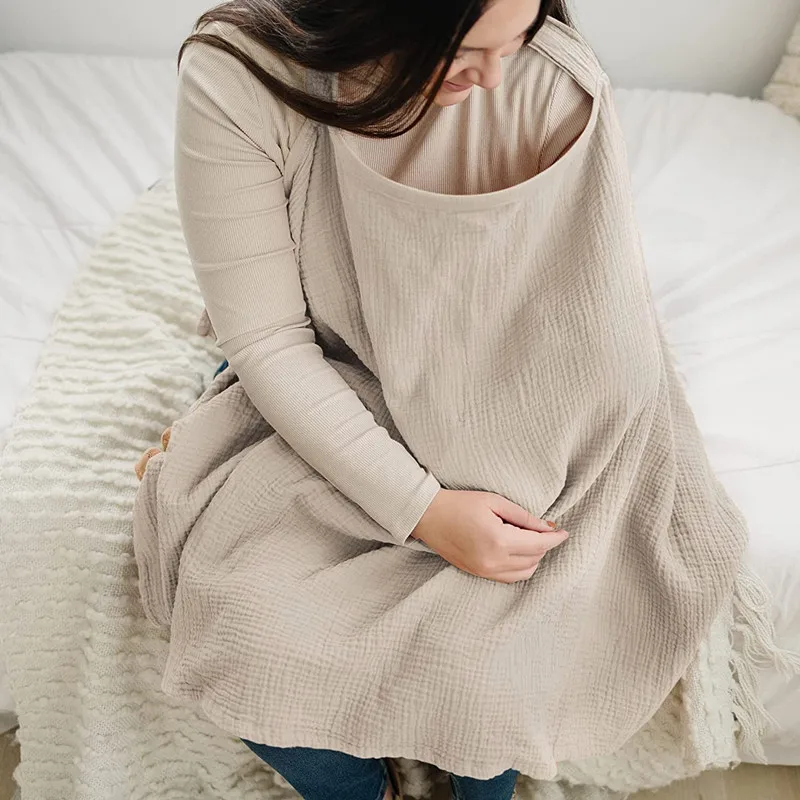 Atmungsaktive Baby-Stillabdeckung Mutterschafts-Stilltuch aus Baumwollmusselin Baby-Fütterungsdecke Sichtschutzschürze Kinderwagen-Decken – Detail 4