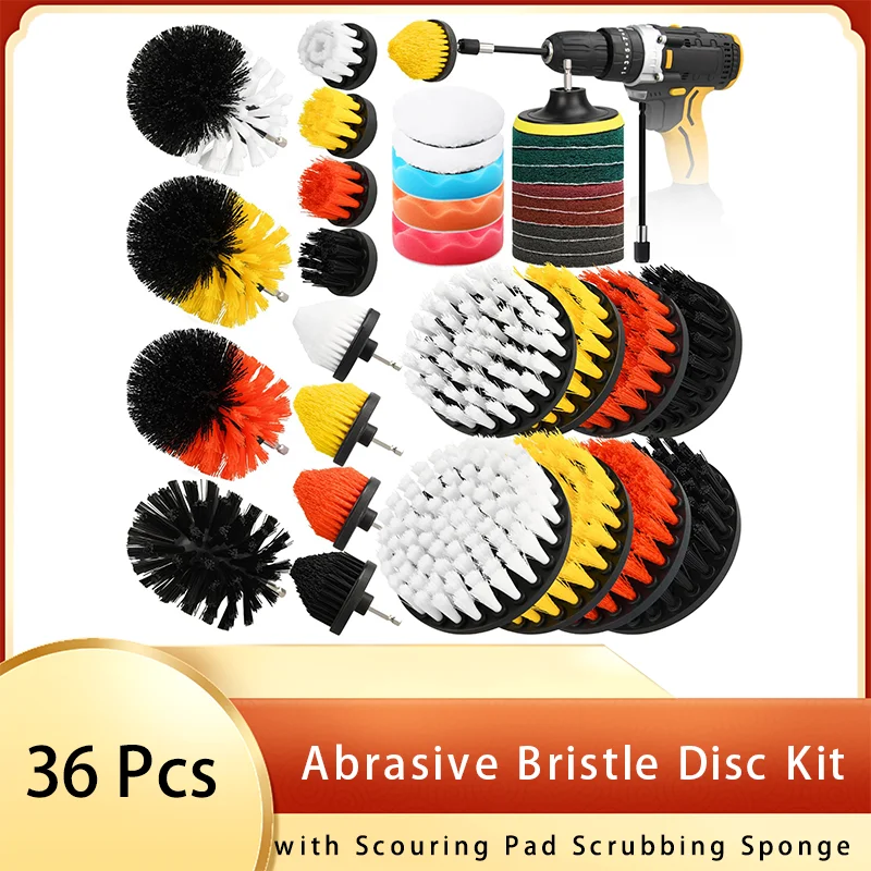 

36 Pcs Drill Cleaning Brush Attachment Set with Scouring Pad Scrubbing Sponge Wool Pad Backer and Extender for Cleaning Shower