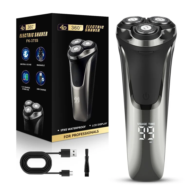 

New men's smart digital display electric shaver with floating triple blades, fully washable and rechargeable