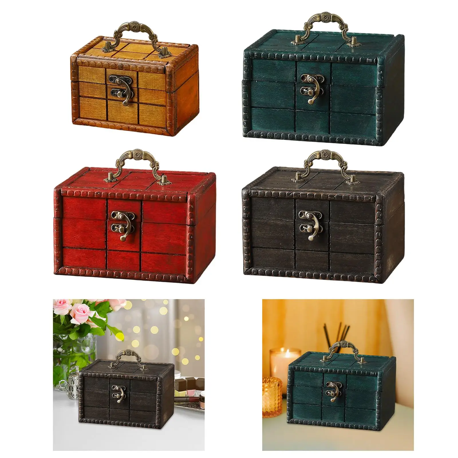 

Деревянная шкатулка для безделушек в стиле ретро, сундук с сокровищами, многофункциональные аксессуары для семьи, экономия домашнего пространства, витрина для ювелирных изделий с ручкой