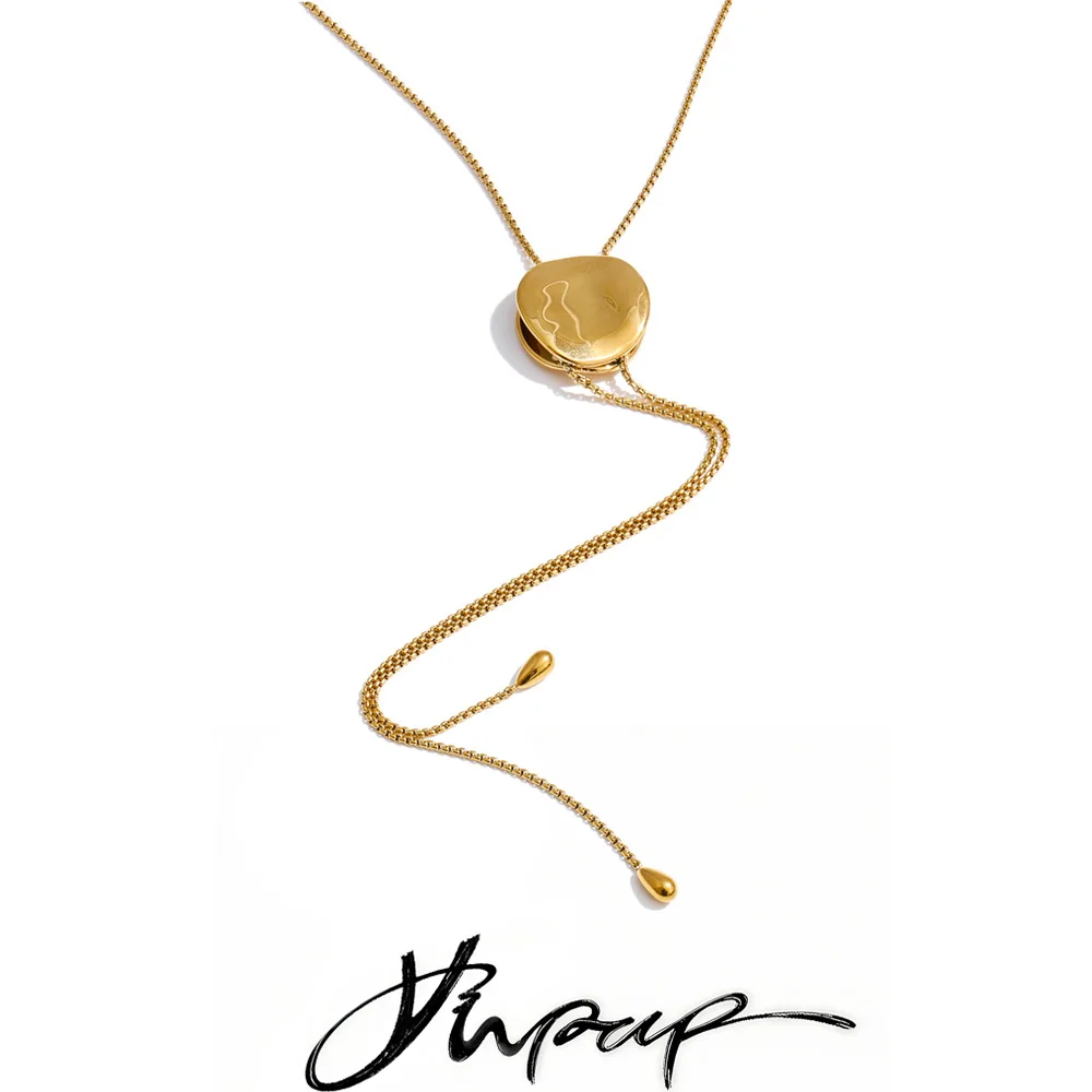 Yhpup 50+6cm Autumn Winter Stainless Steel Sweater Chain Charm Necklace Exquisite Metal Temperament Fashion Jewelry