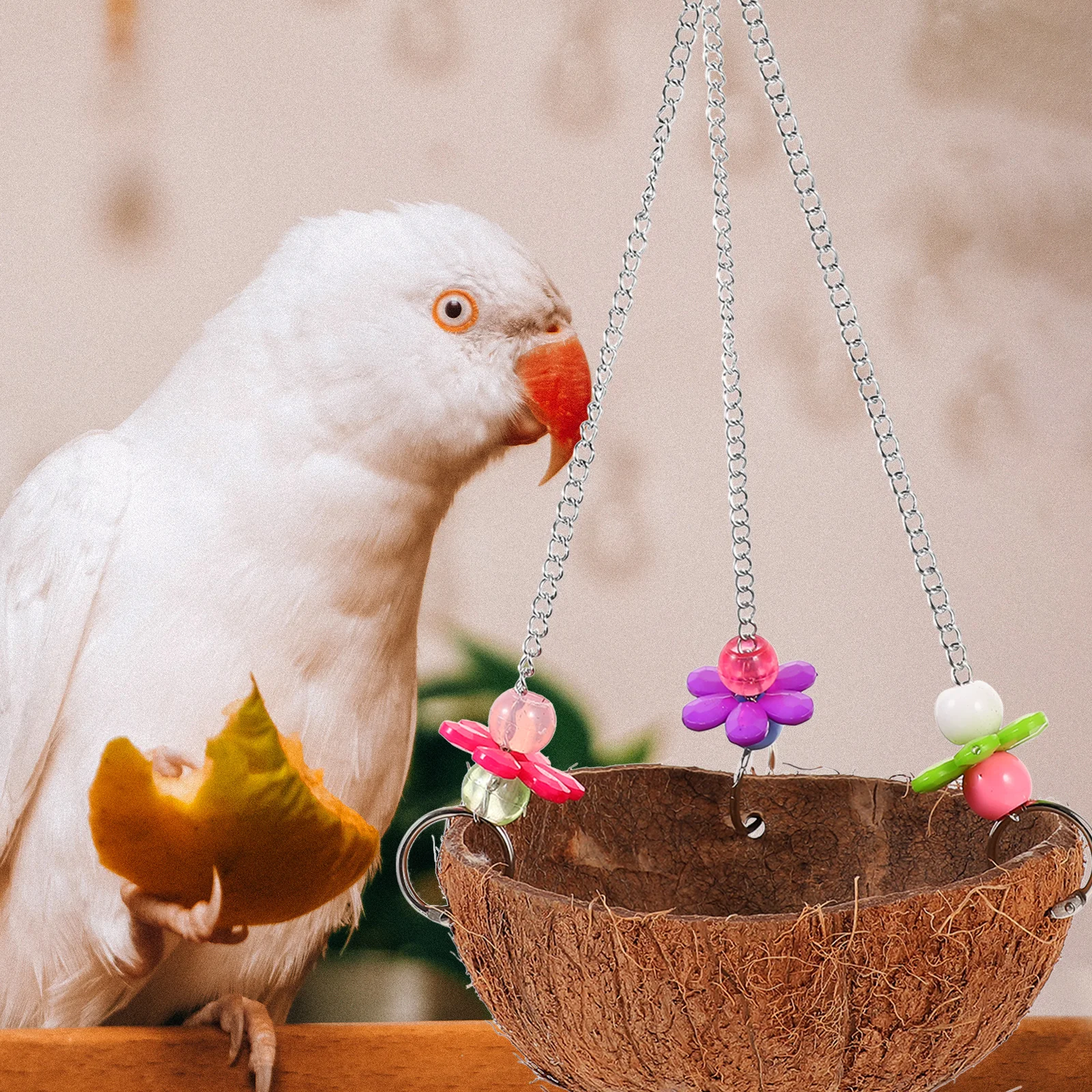 

Coconut Shell Bird Nest Hanging House Decorative Birdcage Outdoor Parrot Bed Swing Breeding Resting Flowers Random