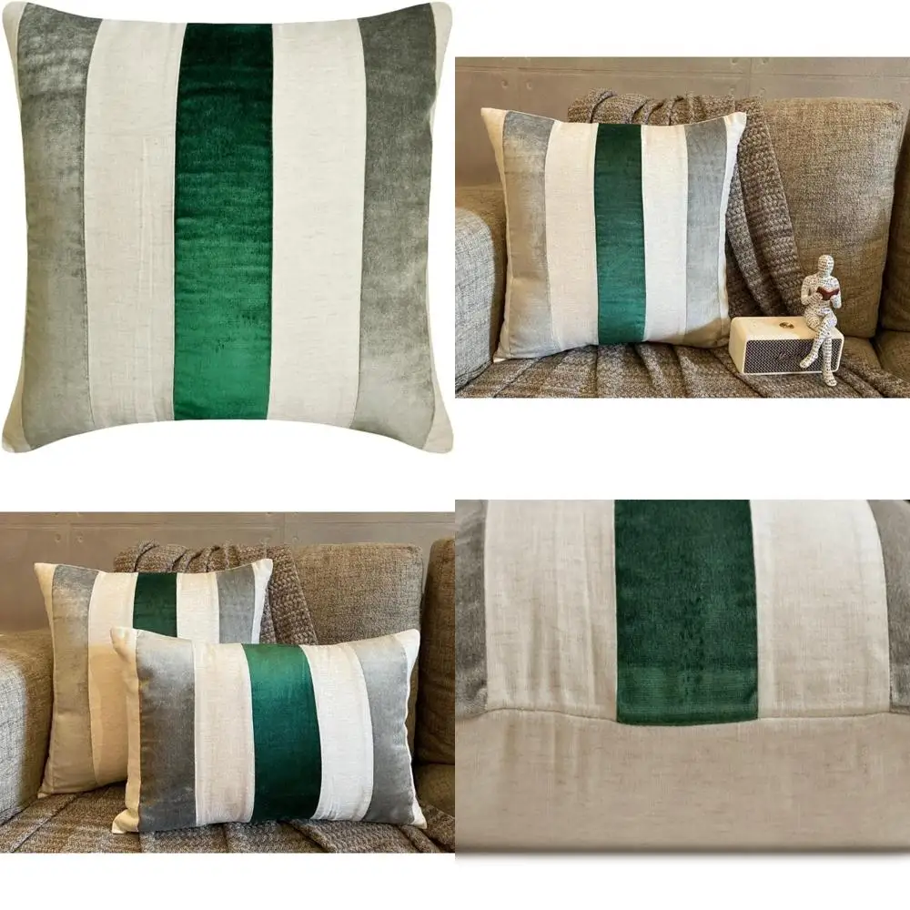 

The HomeCentric Sofa Cushion Cover, Decorative Emerald Green Pack of 2, 20x20 inch (50x50 cm) Throw Pillow Covers, Velvet Patchw