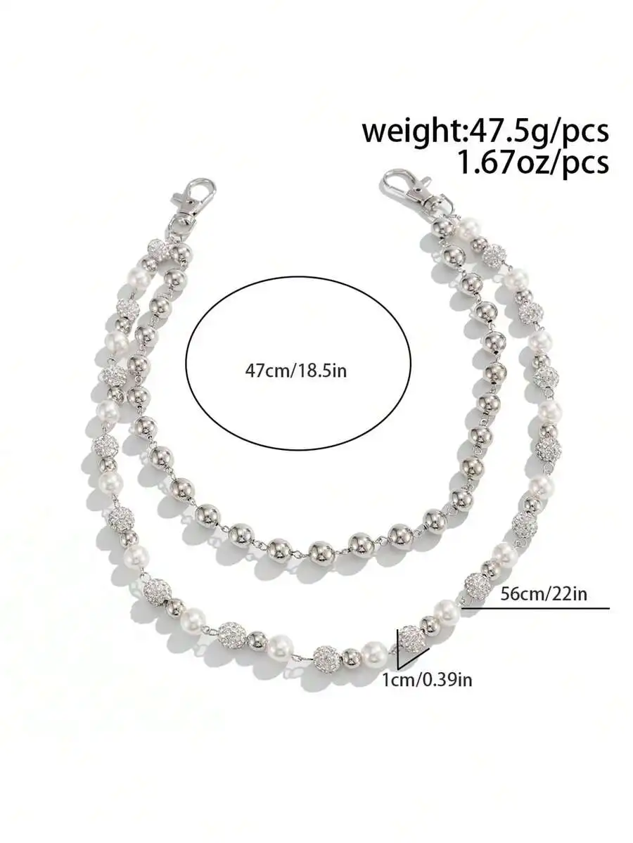 Minimalist Rhinestone Beaded Waist Chain For Adults, Adjustable Length, Silver Tone