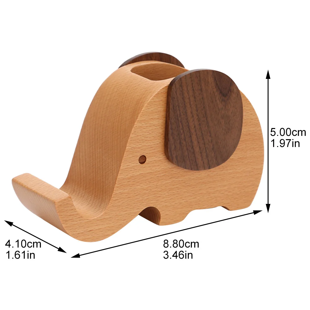 Wooden Elephant Desk Organizer Pen Holder Durable Cell Phone Stand Multifunctional Desktop Storage Office Stationery