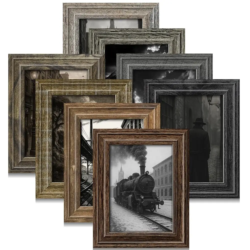

Набор из 8 фоторамок 5x7, классические американские винтажные фоторамки в деревенском стиле, с настоящим стеклом высокой четкости, для стола