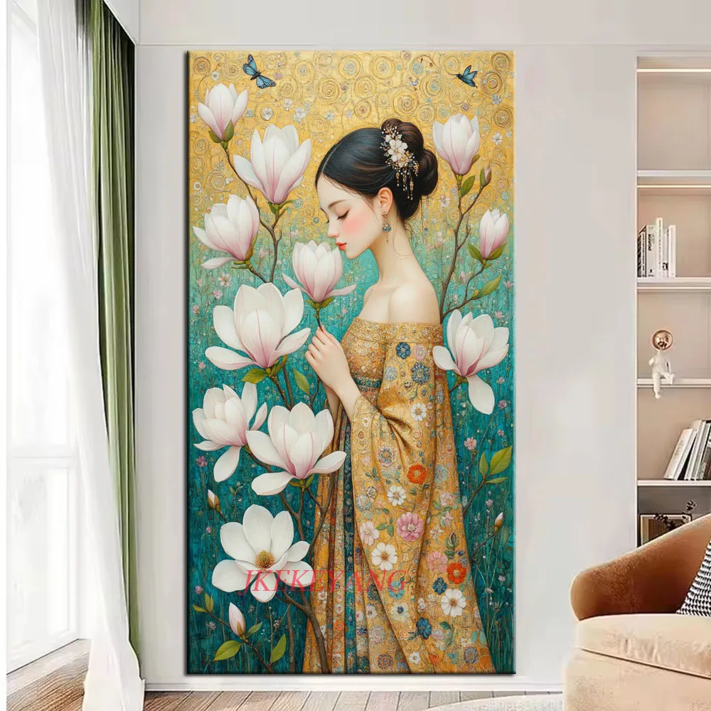 DIY Diamond Painting Beautiful Girl and magnolia flowe Picture Cross Stitch Full Drills Diamond Mosaic New Collection Home Decor