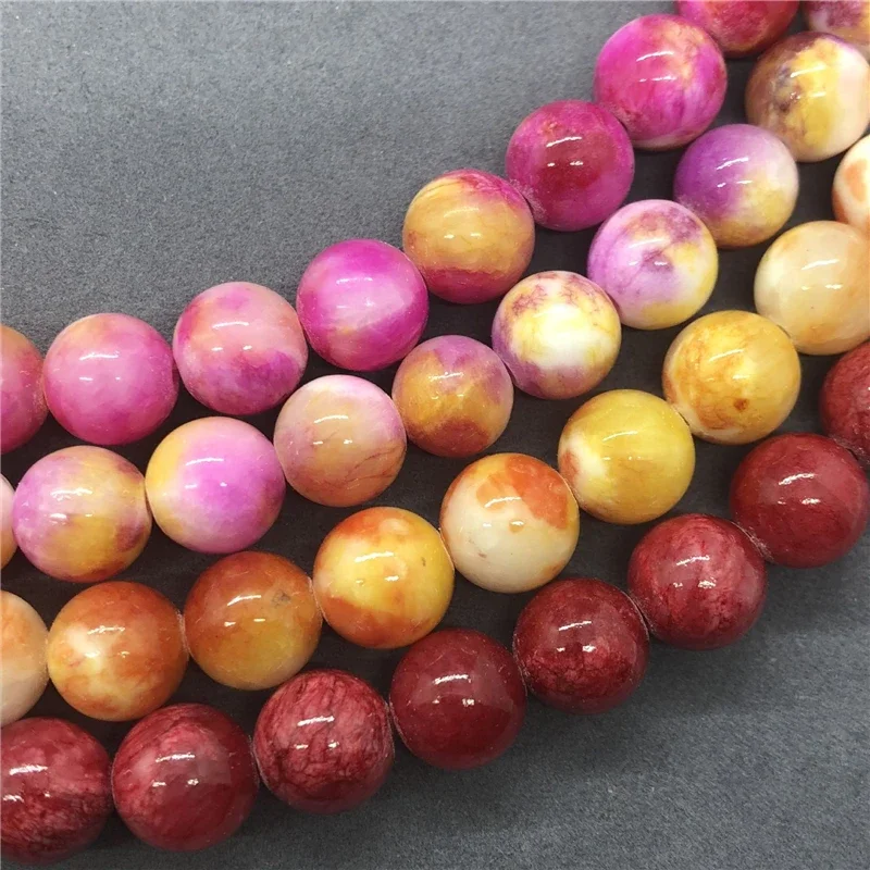 Red Yellow Persian Chalcedony Loose Beads Natural Gemstone Smooth Round Bead for Jewelry Making Charms Bracelets