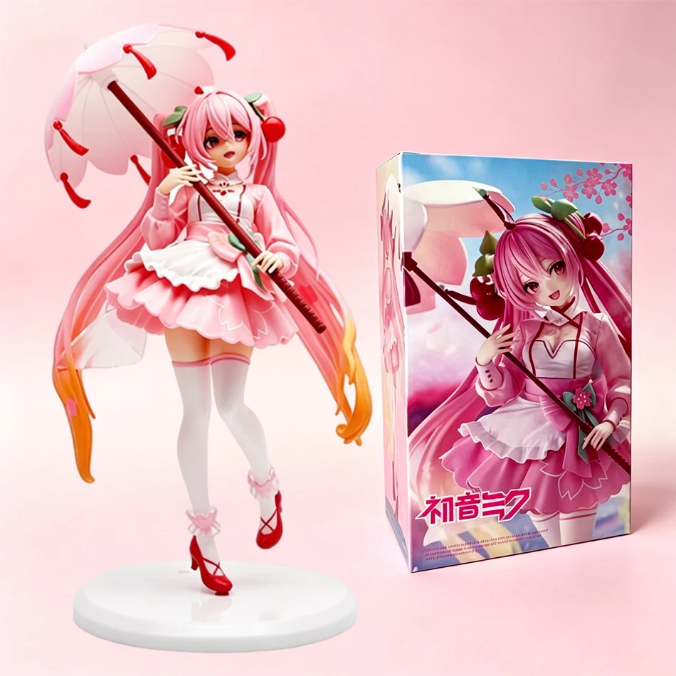 Anime-Figur 19/23cm Hatsune Stehende Pose Regenschirm Kirschblüte Niedliches Süßes Action-Modell PVC-Spielzeug Sammlerstück Geschenk Auf Lager