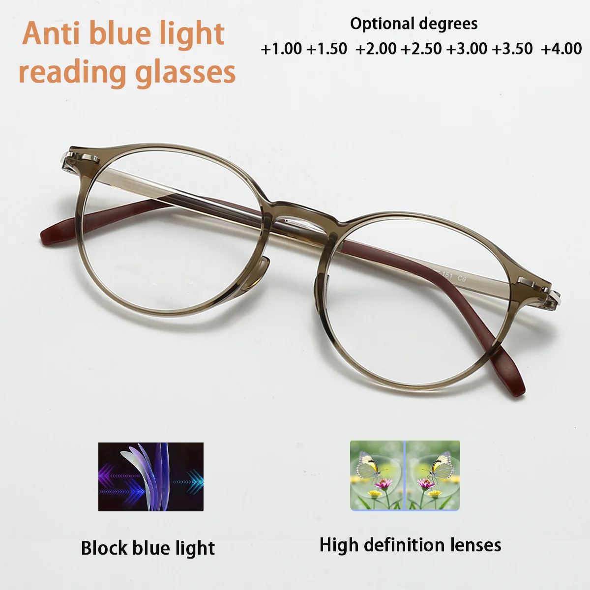 

Fytoo Round TR90 Anti - Blue Light Reading Glasses Unisex Fashion Presbyopic Eyeglasses 9902