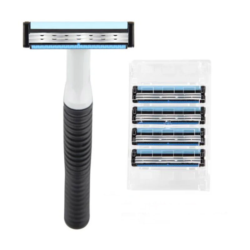 YINGJILI HL-3006 3 레이어 면도기 1 면도기 홀더 + 5 블레이드 교체 면도기 헤드 카세트 면도기 세트 남성용 페이스 나이프