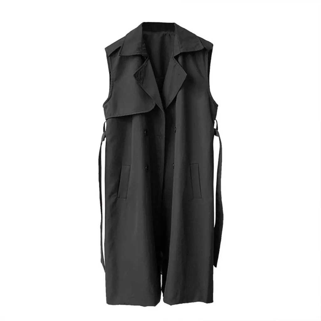

Juzhi Women's Windbreaker Vest Spring Elegant Tight Waist Design Simple Long Coat Stylish Outerwear