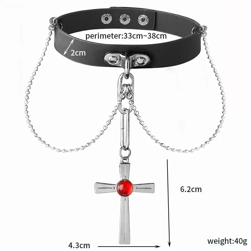 Anime Rosario And Vampire Red Crystal Necklace RosaVam Moka Akashiya Cross Choker Necklace Cosplay Fashion Punk Jewelry Gift
