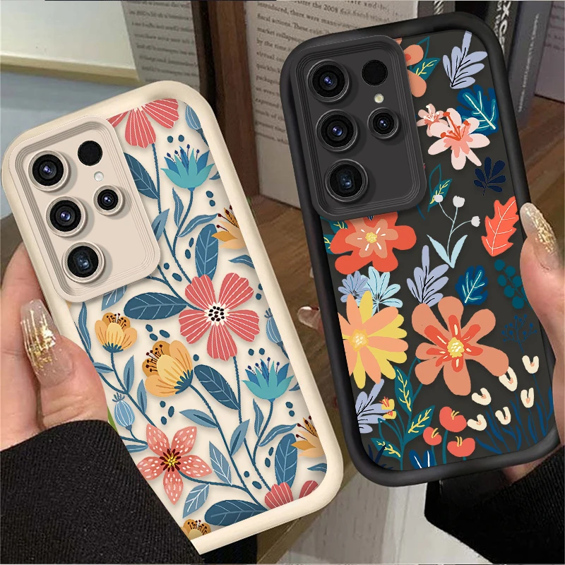 الفن الملونة زهرة قضية الهاتف لسامسونج غالاكسي S24 S25 S23 الترا S22 S21 زائد FE A36 A56 A26 A16 A06 A15 A25 A35 A55 5G eتوي