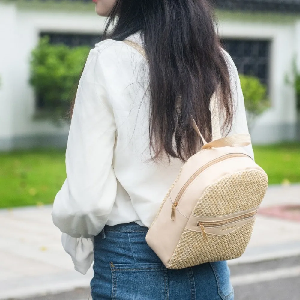 Fashion Straw Woven Backpack Ladies Shoulder Bag Summer Girl Backpack Female Travel Bag Books Backpack