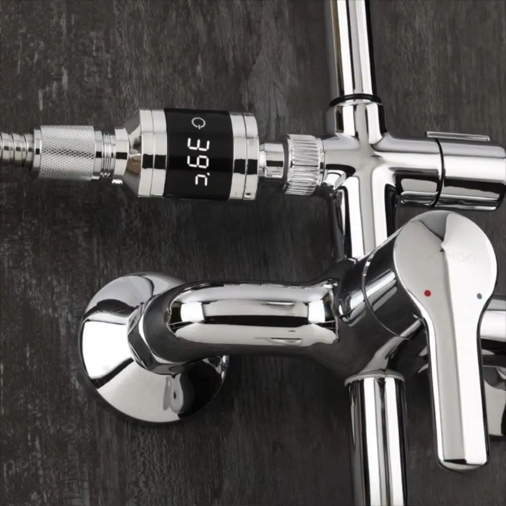 LED Digital Display Water Temperature Monitor High-precision Multifunctional Shower Water Thermometer Silvery ABS