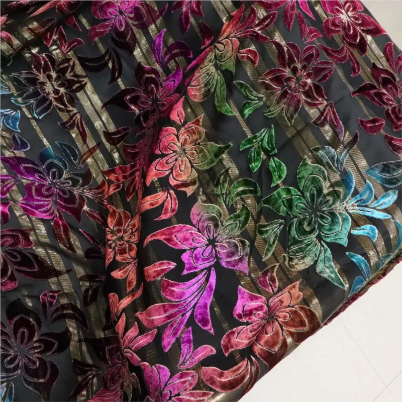 

Woven brocade velvet imitation silk gold thread bright rotten flower hand-painted fabric dress