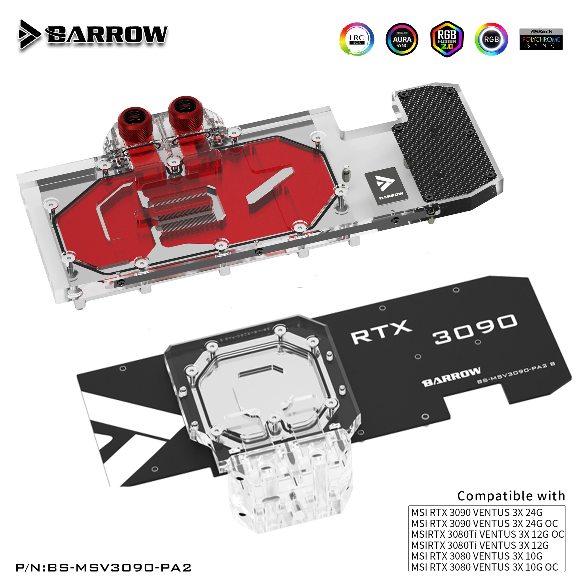 

Barrow GPU Water Cooling Block Backplane Block for MSI RTX3090 3080Ti 3080 VENTUS 3X OC,Active Backplate Cooler,BS-MSV3090-PA2 B