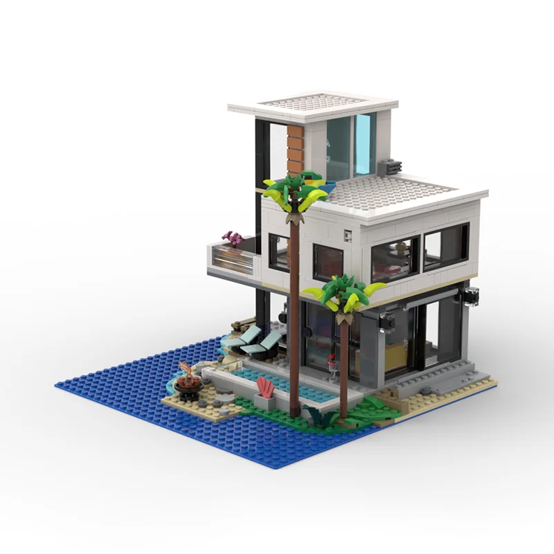 971 Uds. MOC casa de playa moderna modelo modular bloques de construcción juguete de arquitectura Idea de ensamblaje regalo de Navidad ladrillo educativo