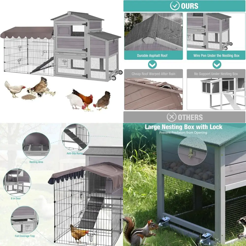 

Портативный деревянный курятник с металлическим корпусом и местом для гнездования для наружных дворов