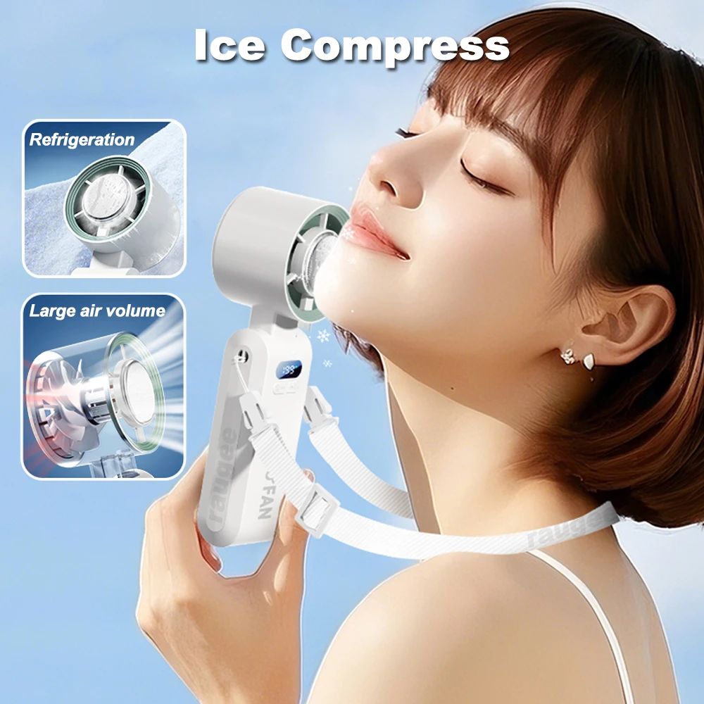 Portable Handheld Turbo Fan Foldable Hanging Neck Fan Mini Hand Fan 3600mAh USB Rechargeable High Speed Ice Cooling Turbo Fan image 4