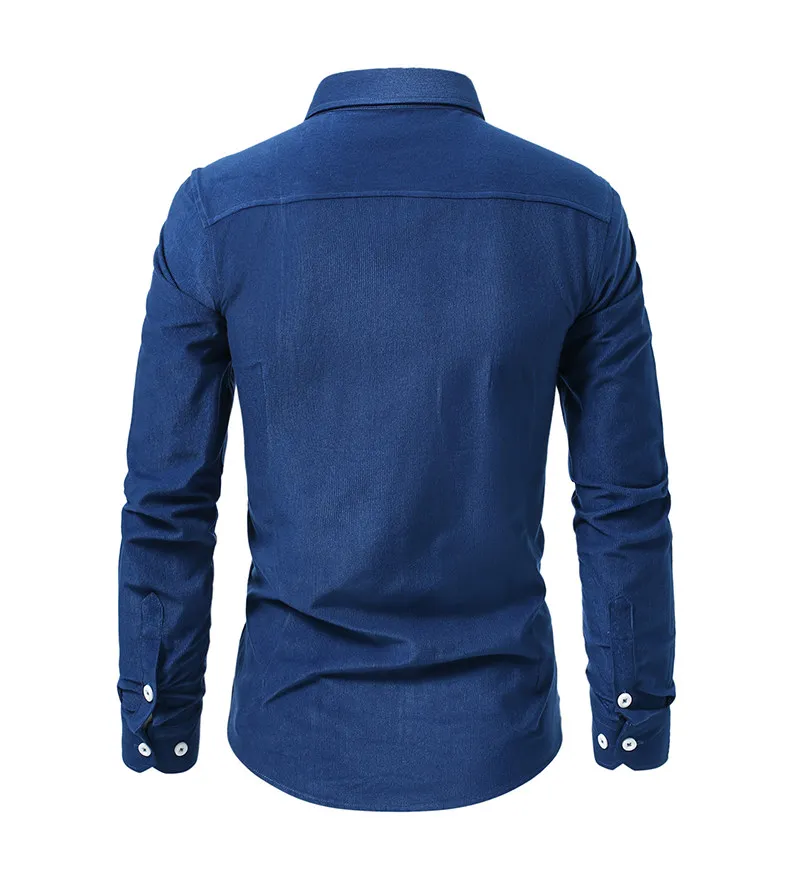 Spring and Autumn Men's Blue Long-sleeved Shirt, Corduroy Fabric Shirts,  Available in Red, Black, White, Green and Yellow.