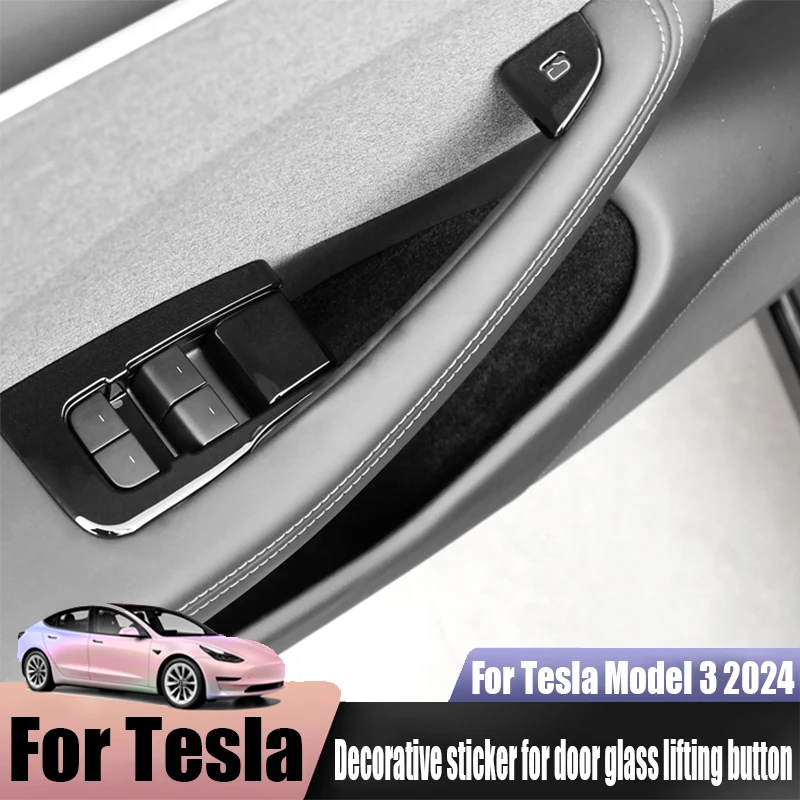 For Tesla Model 3 2024 door glass lifting button decorative sticker car interior decoration accessories ABS material