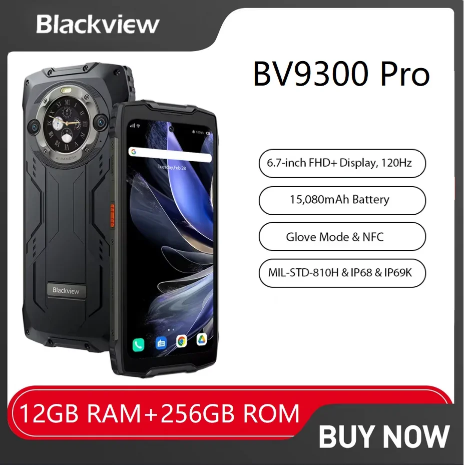 Blackview BV9300 Pro Rugged Smartphone Octa Core 12GB+256GB 6.7Inch Android 13 Mobile Phone 64MP Camera 15080mAh 33W  NFC