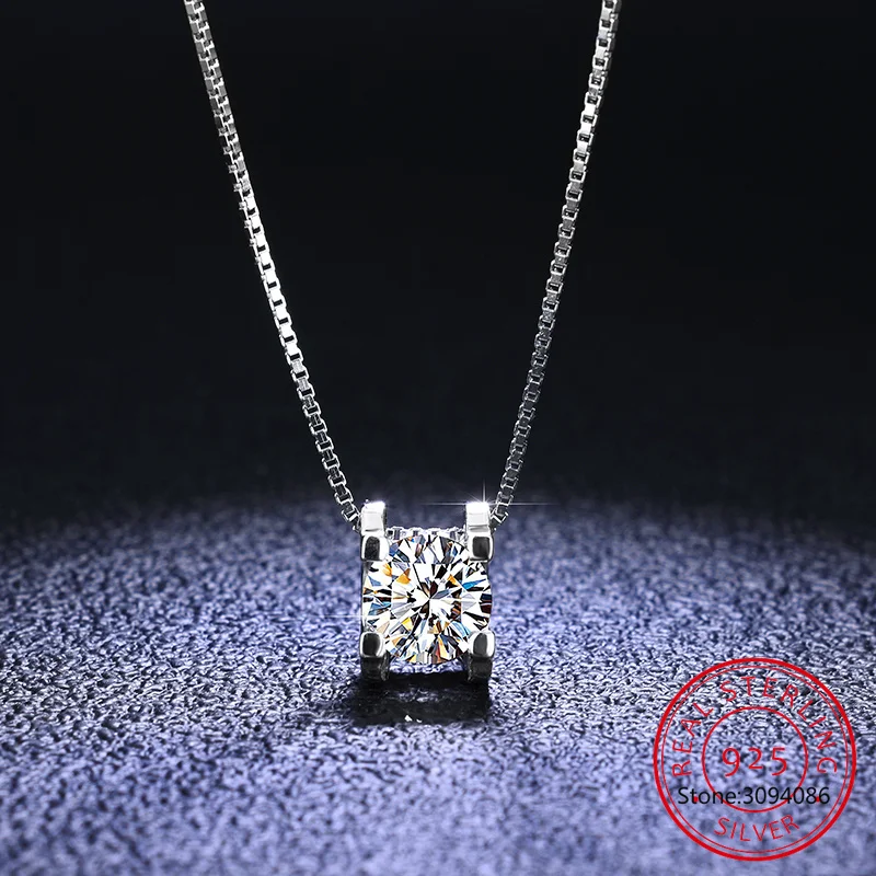 Real Moissanite Square Pendant Necklace D Color VVS1 Lab Diamonds 925 Sterling Silver for Women Wedding Fine Jewelry PE032