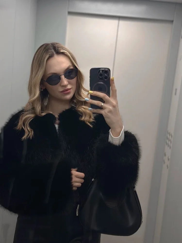 Sztuczne futro khaki płaszcze damskie kokarda dwustronne festiwalowe eleganckie wełniane kołnierzyki z podszewką nietoperzowe oversize gradientowe na zewnątrz elegancja