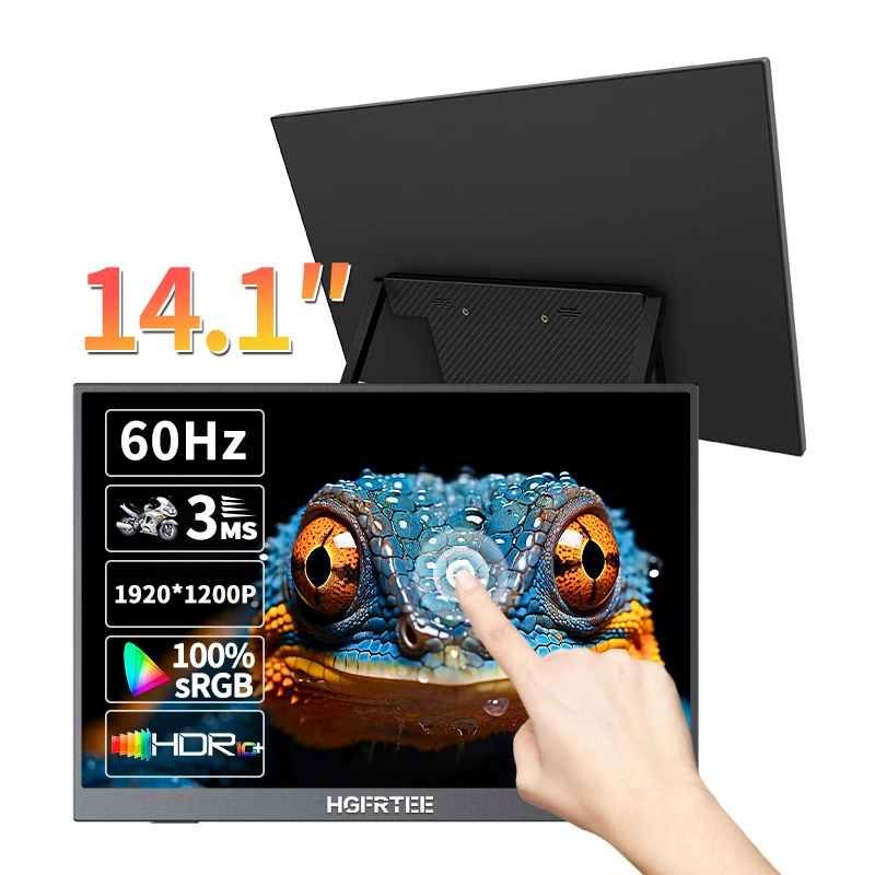 14,1 Zoll tragbarer Monitor 10-Punkt-Touchscreen 100 % sRGB 1200P IPS zweiter externer Bildschirm für Laptop, Telefon, Mac, Xbox Switch PS4/5