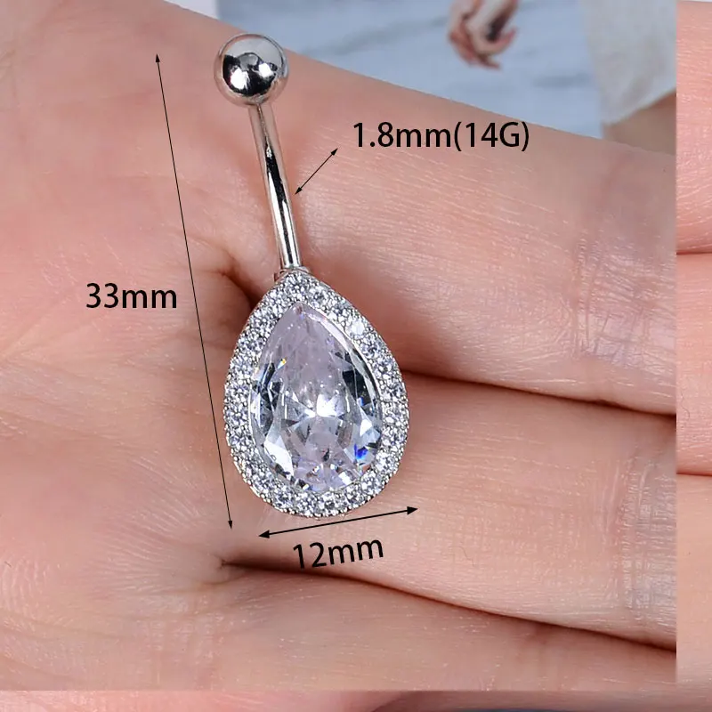 Belly Button Rings Stainless Steel Butterfly Wing Flower Zircon Dangle for Women Belly Navel Rings Body Belly Piercing Jewelry