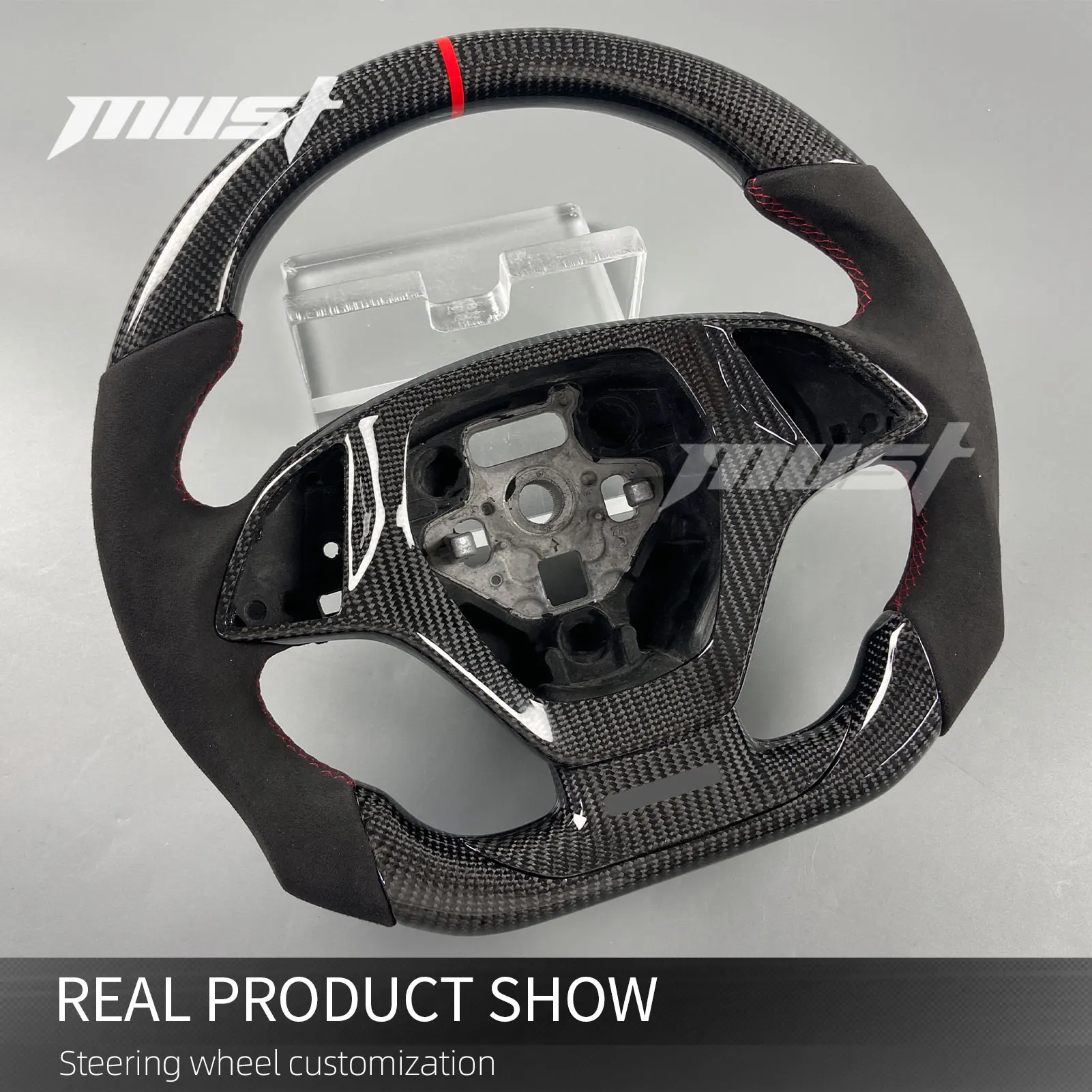 For Chevrolet Corvette C7 Z06 ZR1 Z51 Coupe Convertible 2014-2019 Custom Carbon Fiber Steering Wheel with Black Microfiber Grips