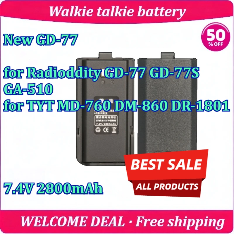 New GD-77 for Radioddity GD-77 GD-77S GA-510 TYT MD-760 DM-860 DR-1801 Walkie Talkie Battery 7.4V 2800mAh Replacement Battery