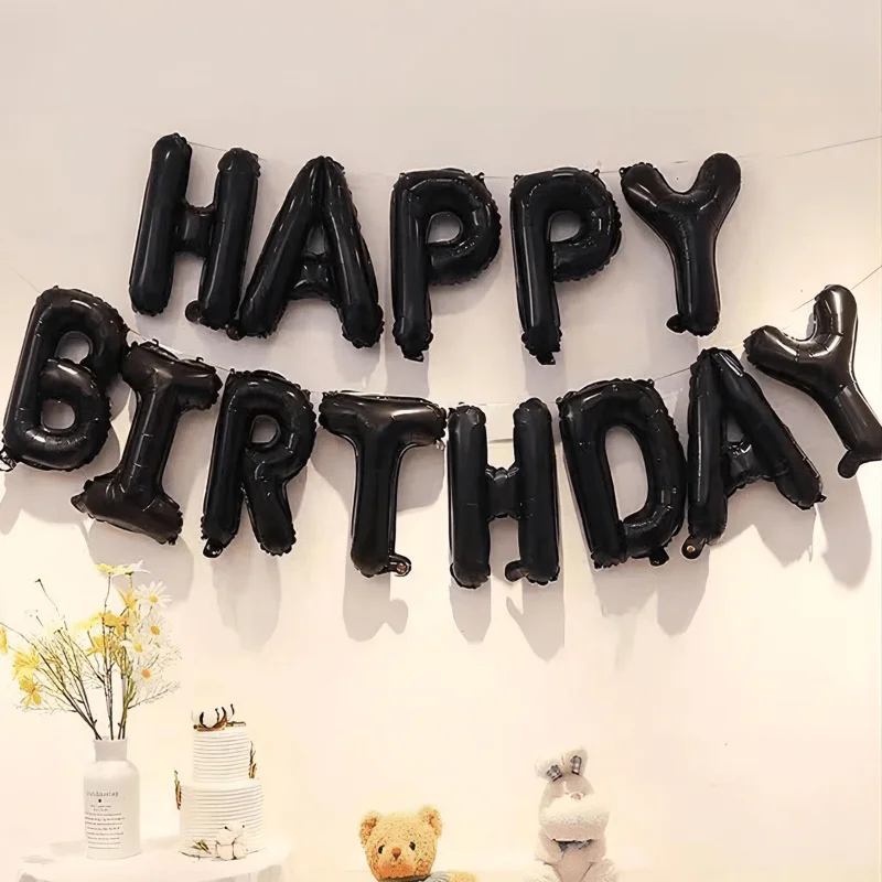 13 SZTUK/PAKIET Czarny baner balonowy z folii aluminiowej Happy Birthday