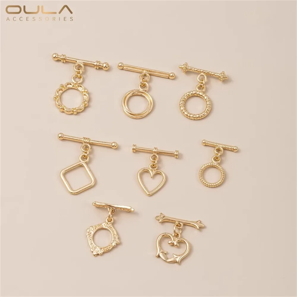 

1pcs Diy Bracelet Necklace Connection Accessories 14K Gold-plated Threaded Lace Round Heart-shaped Diamond OT Clasp