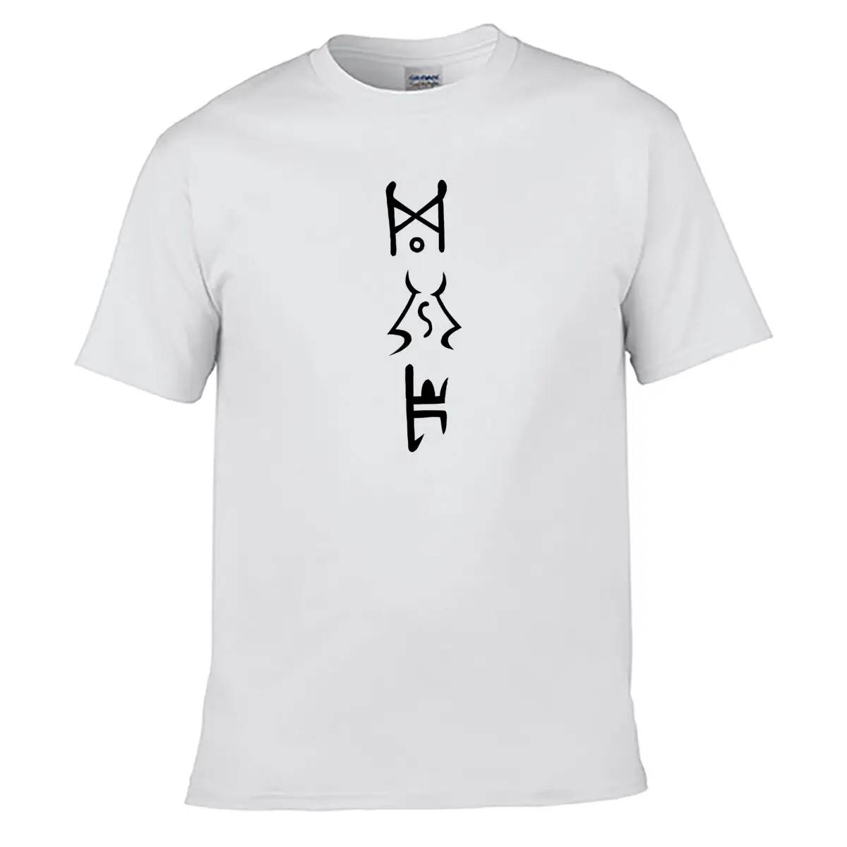 Abstract Symbol Rune Sigil Design Men Summer Washed Tee Loose Distressed Top