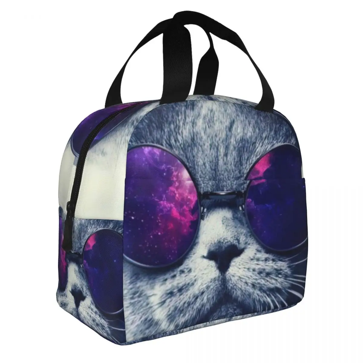 Glasses Cat Galaxy Lunch Bento Bags Portable Aluminum Foil thickened Thermal Cloth Lunch Bag for Women Men Boy