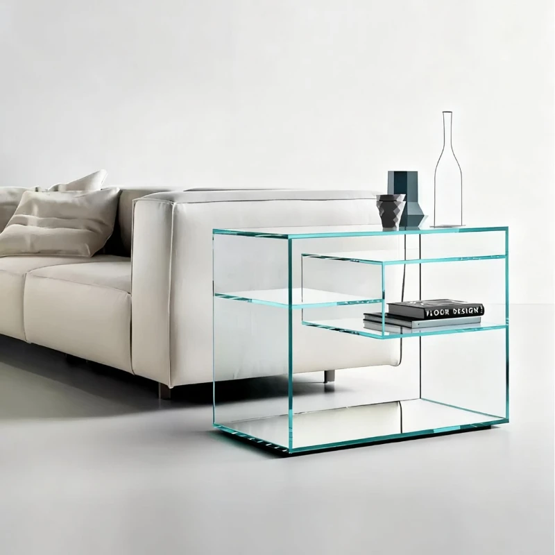 

Italian minimalist tempered glass transparent bookcase living room home wall side cabinet storage bookshelf