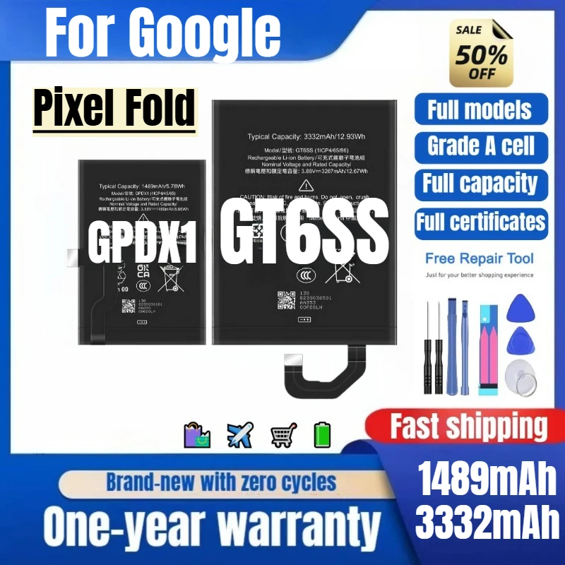 GPDX1/GT6SS for Google Pixel Fold Phone Battery 0cycle High Quality High Capacity Replacement Bateria Grade A Cell with Tools