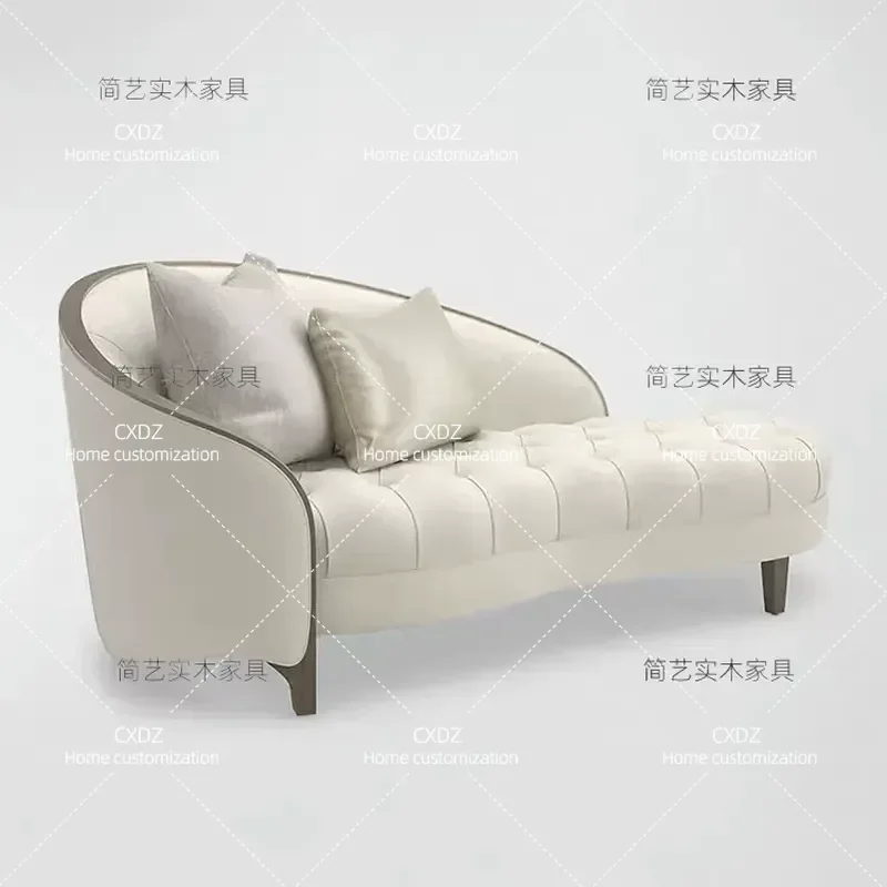 French Light Luxury Curved Solid Wood Fabric Living Room Chair American Home Bedroom Beauty Couch Balcony Leisure Sofa