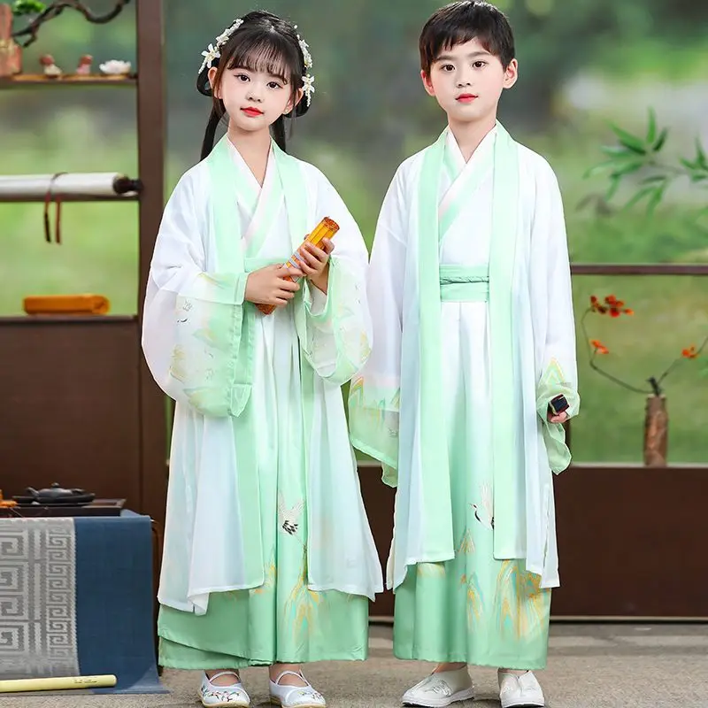 

Новый китайский ханьфу для детей — костюм Тан для мальчиков и девочек, традиционная древняя одежда, летний наряд для выступлений, культурное платье